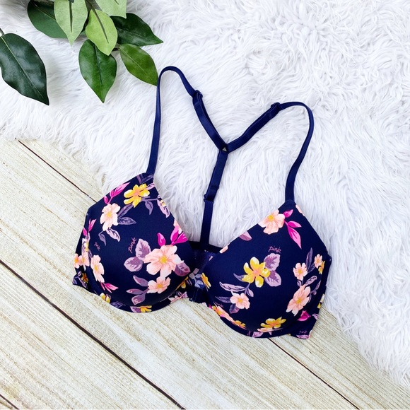 Pink Victoria’s Secret Floral Racerback Push-Up Bra - Picture 1 of 5